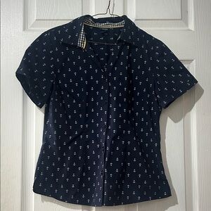 Navy Anchor Print Short Sleeve button down